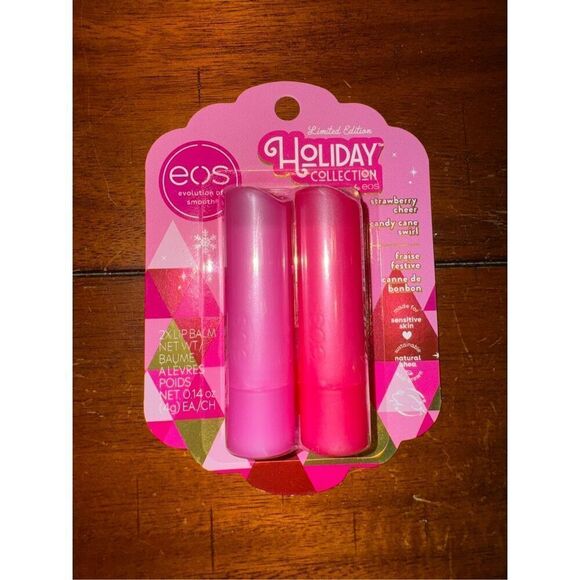 NWT EOS Holiday Collection Lip Balm- Strawberry Cheer and Candy Cane Swirl - Picture 1 of 2